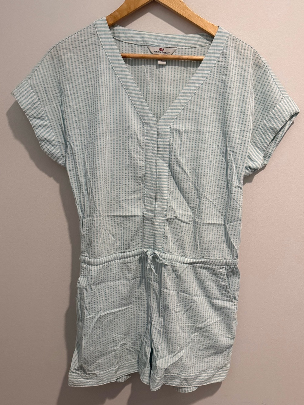Vineyard Vines Blue Teal White Nantucket Seersucker Stripe Romper Cover Up Small